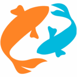 Two stylized koi fish, one orange and one blue, swimming in a circular motion to form a yin-yang-like shape—representing balance, care, and the playful identity of Little Koi Pediatric Dentistry